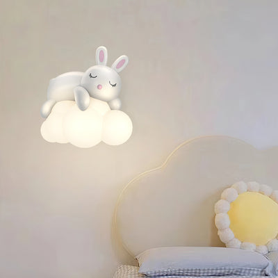 Contemporary Nordic Kids Resin PE Bear Rabbit LED Wall Sconce Lamp For Bedroom