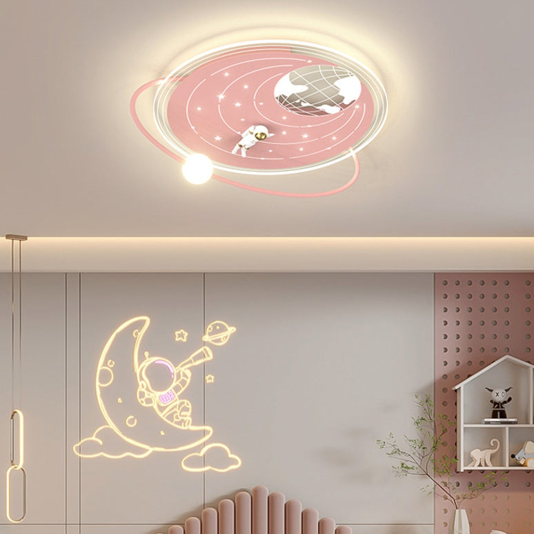 Modern Art Deco Lunar Astronaut Round Acrylic Iron LED Flush Mount Ceiling Light For Living Room