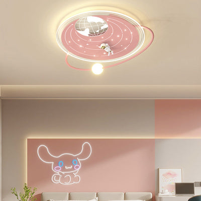 Modern Art Deco Lunar Astronaut Round Acrylic Iron LED Flush Mount Ceiling Light For Living Room