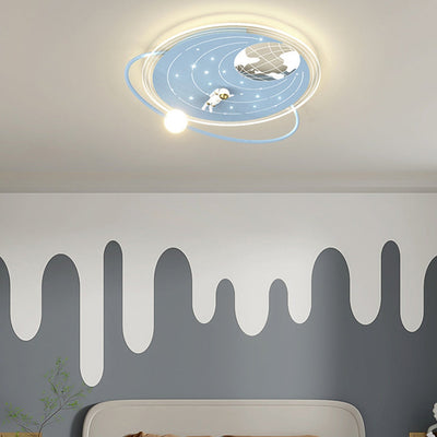 Modern Art Deco Lunar Astronaut Round Acrylic Iron LED Flush Mount Ceiling Light For Living Room