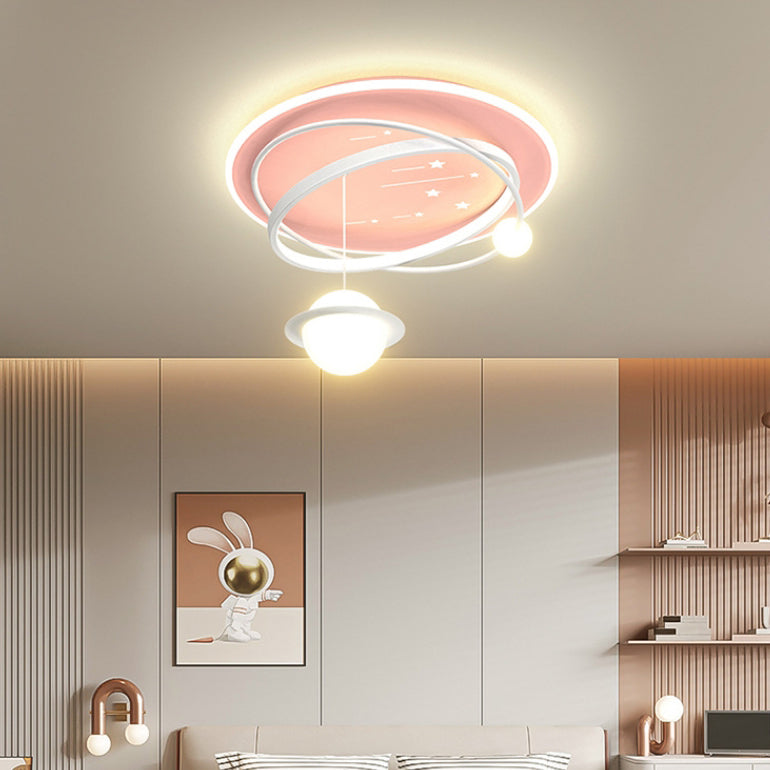 Modern Art Deco Planet Round Acrylic Iron LED Flush Mount Ceiling Light For Living Room