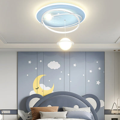 Modern Art Deco Planet Round Acrylic Iron LED Flush Mount Ceiling Light For Living Room