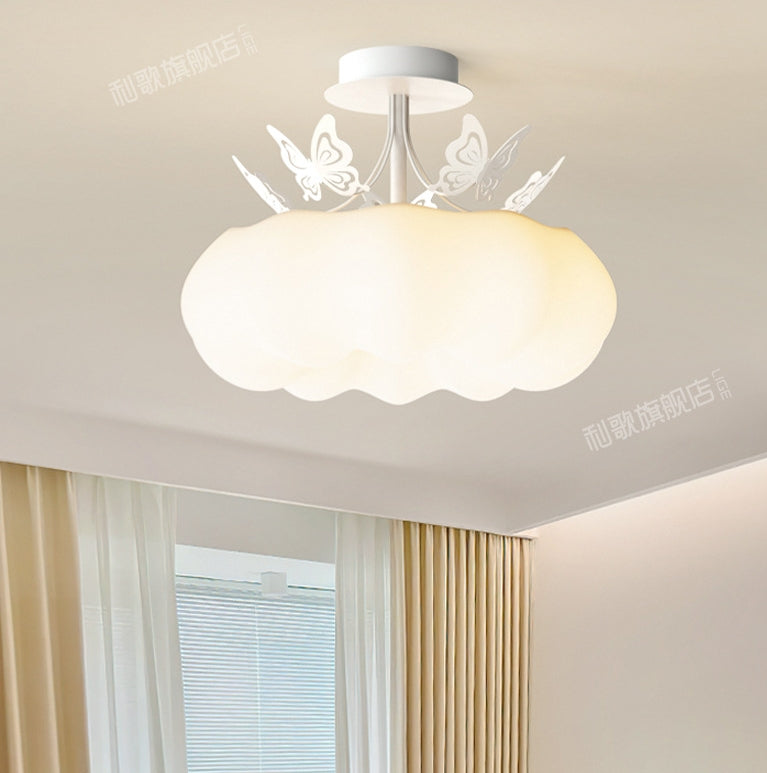 Modern Minimalist Iron PE Round Butterfly Pumpkin LED Semi-Flush Mount Ceiling Light For Bedroom