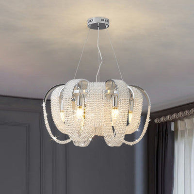 Contemporary Luxury Round Fringe Crystal Stainless Steels 6/8 Light Chandeliers For Living Room