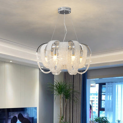 Contemporary Luxury Round Fringe Crystal Stainless Steels 6/8 Light Chandeliers For Living Room