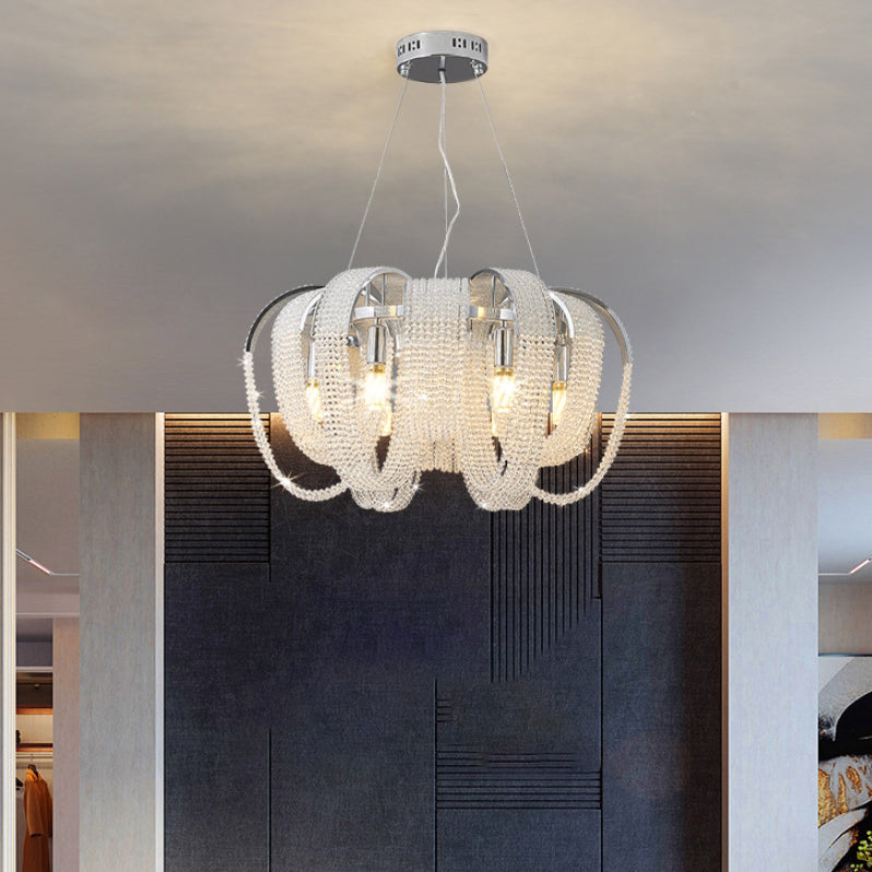 Contemporary Luxury Round Fringe Crystal Stainless Steels 6/8 Light Chandeliers For Living Room