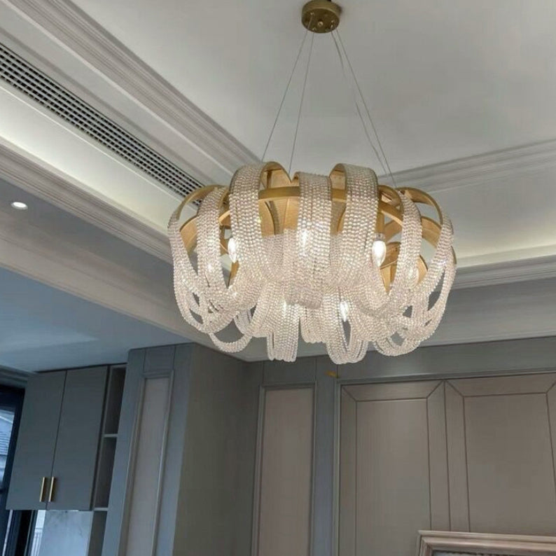 Contemporary Luxury Round Fringe Crystal Stainless Steels 6/8 Light Chandeliers For Living Room