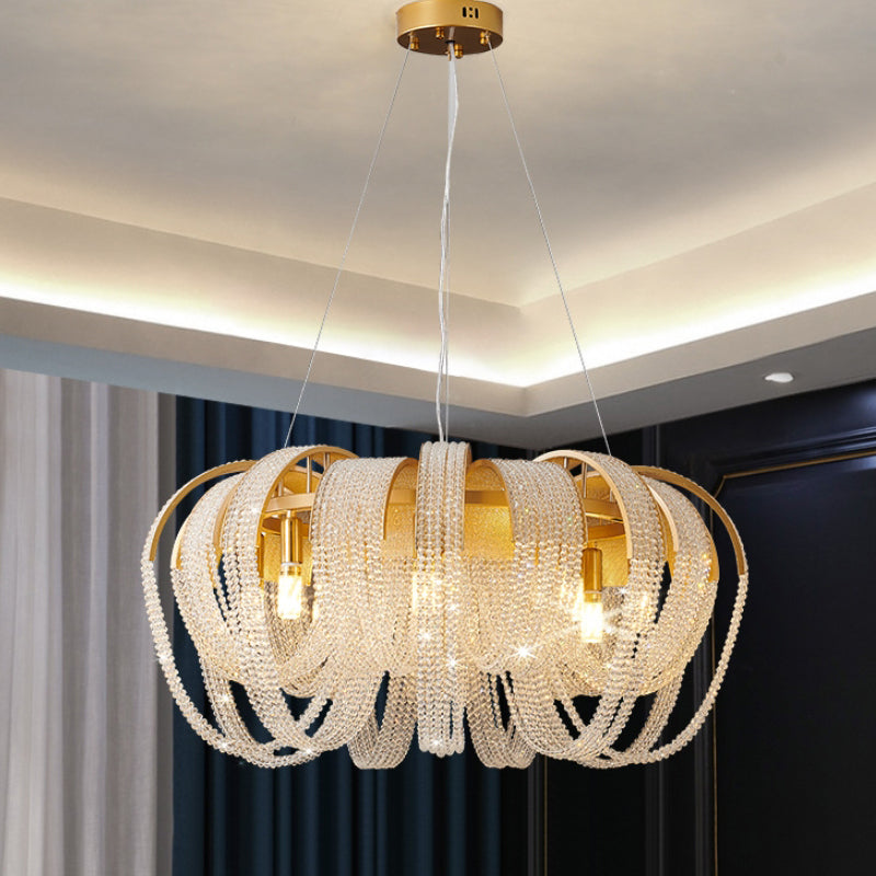 Contemporary Luxury Round Fringe Crystal Stainless Steels 6/8 Light Chandeliers For Living Room