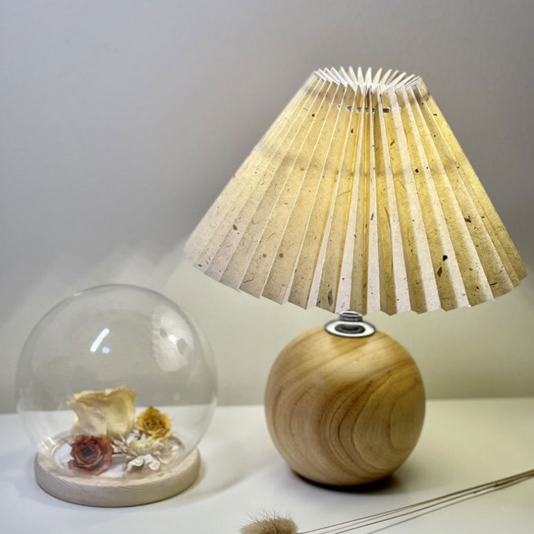 Modern Minimalist Round Fabric Pleated Ceramic LED Table Lamp For Bedroom