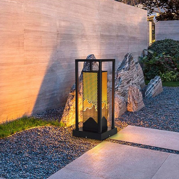 Traditional Chinese Solar Waterproof Stainless Steel Dolomite Cylinder Honeycomb LED Landscape Lighting Outdoor Light For Garden