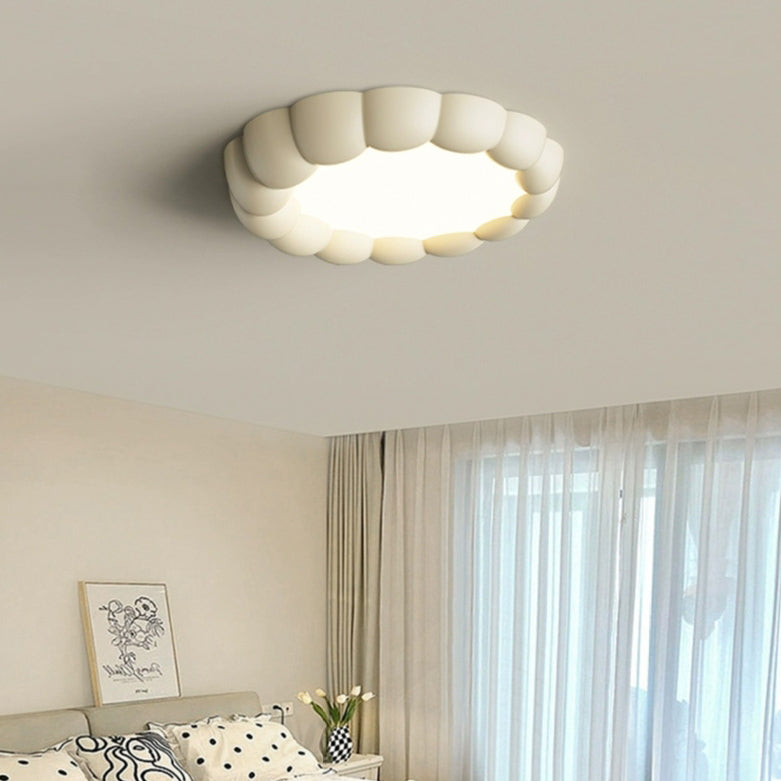 Modern Minimalist Round Cream Bubble ABS Iron LED Flush Mount Ceiling Light For Living Room