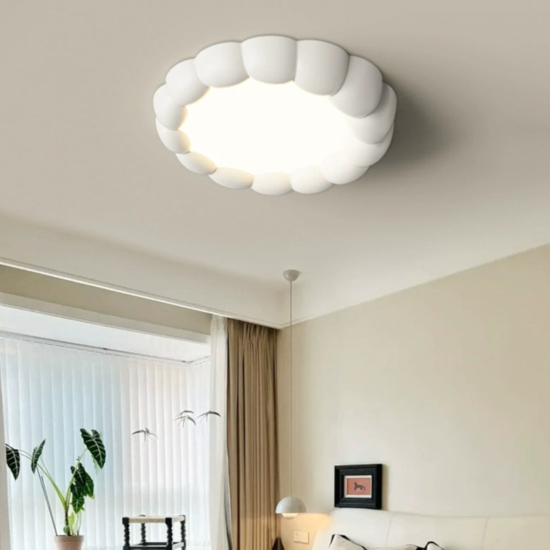 Modern Minimalist Round Cream Bubble ABS Iron LED Flush Mount Ceiling Light For Living Room