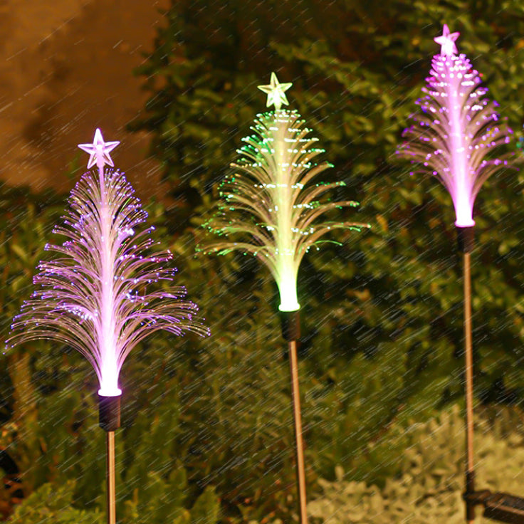 Art déco moderne solaire étanche ABS acier inoxydable Fiber optique arbre étoile LED éclairage paysager lumière extérieure pour jardin 