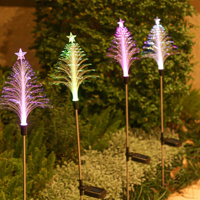 Modern Art Deco Solar Waterproof ABS Stainless Steel Fiber Optic Tree Star LED Landscape Lighting Outdoor Light For Garden