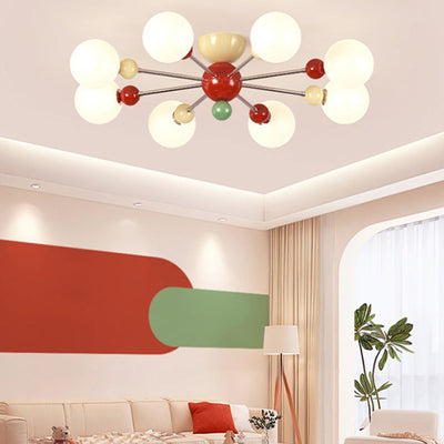 Modern Minimalist Sphere Iron Metal Glass 3/6/8 Light Semi-Flush Mount Ceiling Light For Bedroom