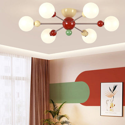 Modern Minimalist Sphere Iron Metal Glass 3/6/8 Light Semi-Flush Mount Ceiling Light For Bedroom