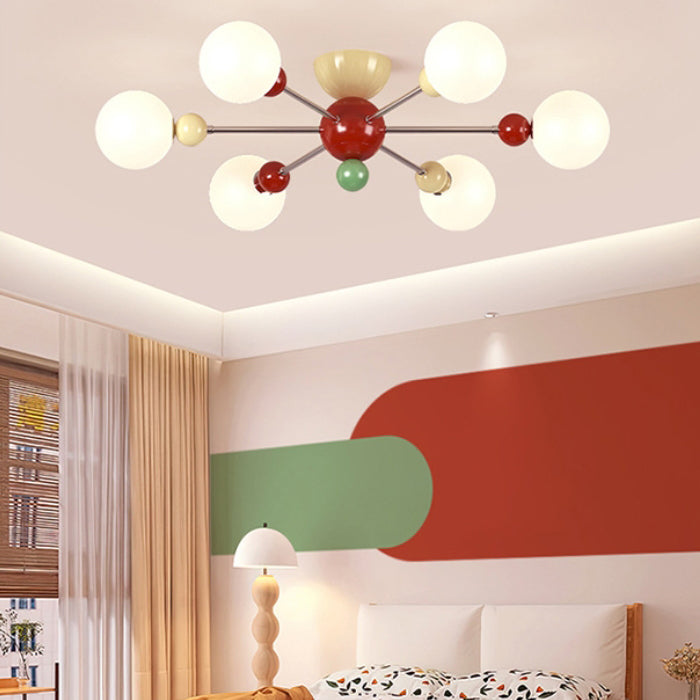 Modern Minimalist Sphere Iron Metal Glass 3/6/8 Light Semi-Flush Mount Ceiling Light For Bedroom