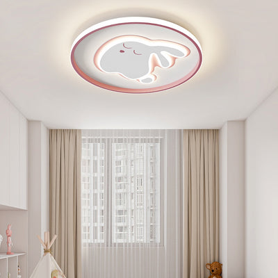 Contemporary Creative Cartoon Rabbit Iron Acrylic LED Kids Flush Mount Ceiling Light For Bedroom