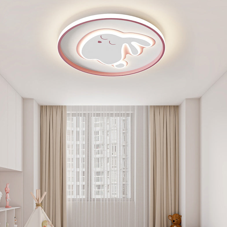 Contemporary Creative Cartoon Rabbit Iron Acrylic LED Kids Flush Mount Ceiling Light For Bedroom