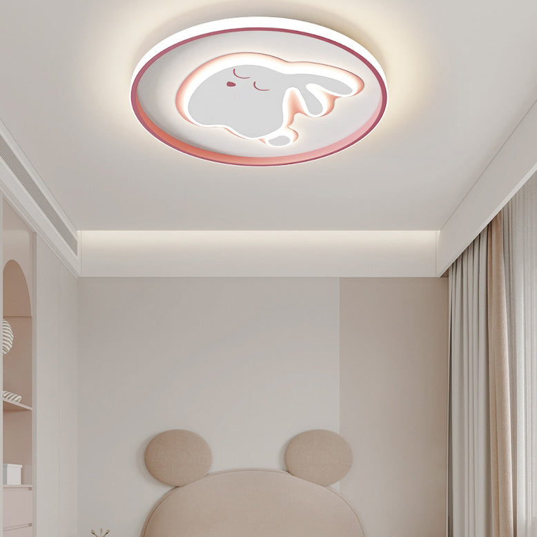 Contemporary Creative Cartoon Rabbit Iron Acrylic LED Kids Flush Mount Ceiling Light For Bedroom