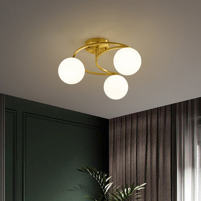 Contemporary Nordic Copper Glass Ball Moon 3/5 Light Semi-Flush Mount Ceiling Light For Bedroom