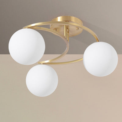 Contemporary Nordic Copper Glass Ball Moon 3/5 Light Semi-Flush Mount Ceiling Light For Bedroom