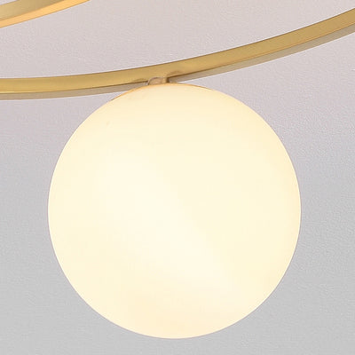 Contemporary Nordic Copper Glass Ball Moon 3/5 Light Semi-Flush Mount Ceiling Light For Bedroom