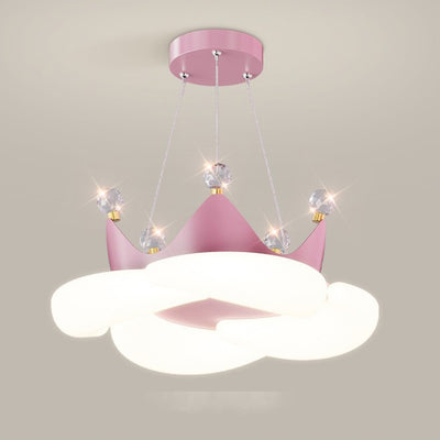 Contemporary Creative Crystal Crown PE Round Shade LED Pendant Light For Bedroom