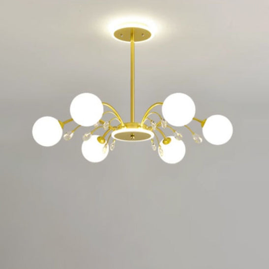 Modern Mid-Century Iron Spherical Glass Shade 6/8/10-Light Chandelier For Living Room