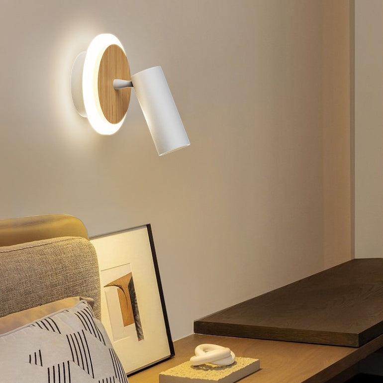 Modern Minimalist Round Wood Aluminum LED Wall Sconce Lamp For Bedroom