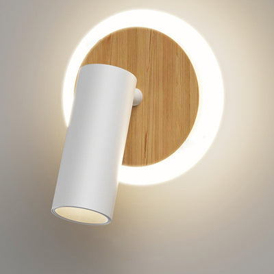 Modern Minimalist Round Wood Aluminum LED Wall Sconce Lamp For Bedroom