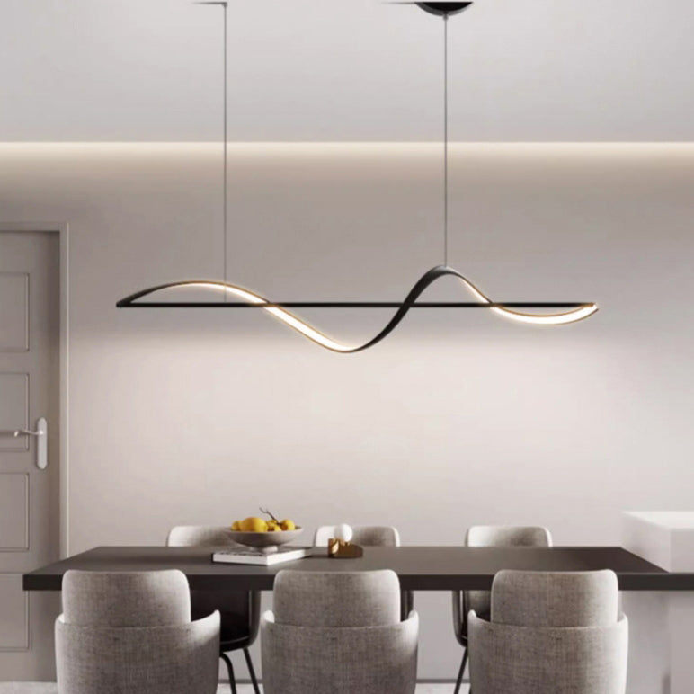 Modern Minimalist Linear Aluminum Silicone LED Island Light Chandelier For Dining Room