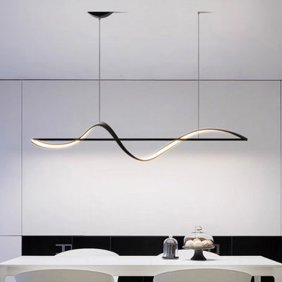 Modern Minimalist Linear Aluminum Silicone LED Island Light Chandelier For Dining Room