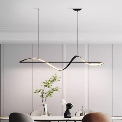 Modern Minimalist Linear Aluminum Silicone LED Island Light Chandelier For Dining Room