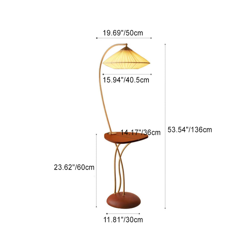 Traditional Vintage Round Cone Table Fabric Iron 1-Light Standing Floor Lamp For Bedroom