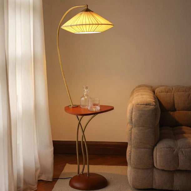 Traditional Vintage Round Cone Table Fabric Iron 1-Light Standing Floor Lamp For Bedroom