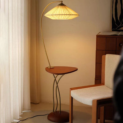 Traditional Vintage Round Cone Table Fabric Iron 1-Light Standing Floor Lamp For Bedroom