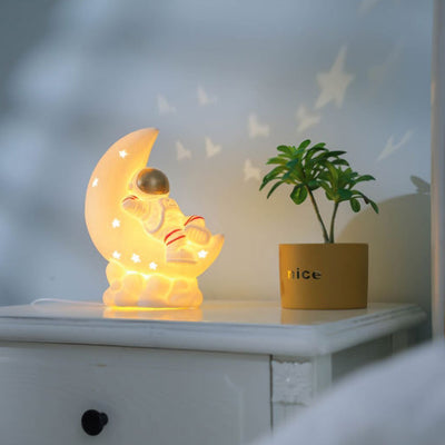 Contemporary Creative Luna Moon Astronaut Rabbit Ceramic LED Table Lamp For Bedroom