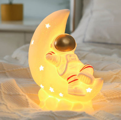 Contemporary Creative Luna Moon Astronaut Rabbit Ceramic LED Table Lamp For Bedroom