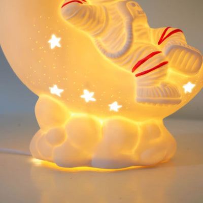 Contemporary Creative Luna Moon Astronaut Rabbit Ceramic LED Table Lamp For Bedroom