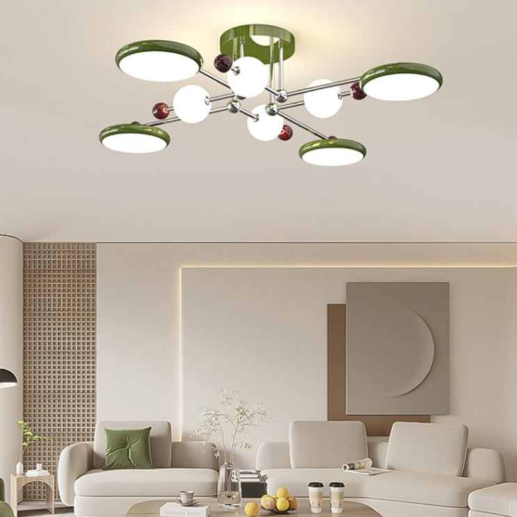 Contemporary Scandinavian Macaron Iron Circle PE LED Semi-Flush Mount Ceiling Light For Living Room