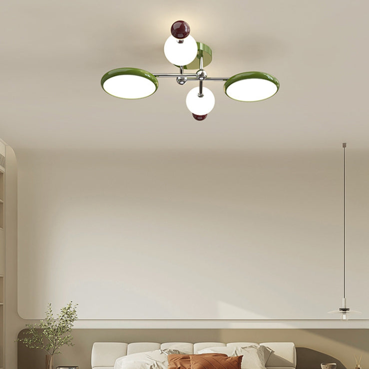 Contemporary Scandinavian Macaron Iron Circle PE LED Semi-Flush Mount Ceiling Light For Living Room