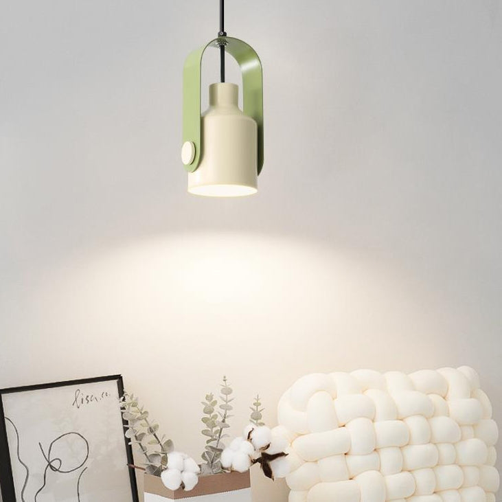 Contemporain Nordic Crème Fer Matériel Rond Réglable 1-Lumière Suspension Pour Salon 