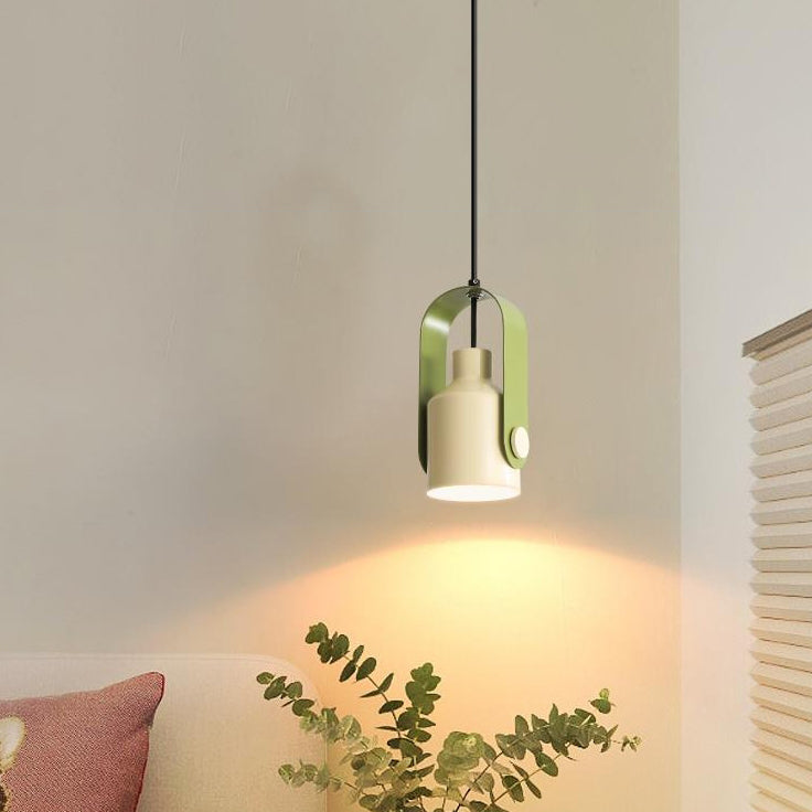 Contemporain Nordic Crème Fer Matériel Rond Réglable 1-Lumière Suspension Pour Salon 