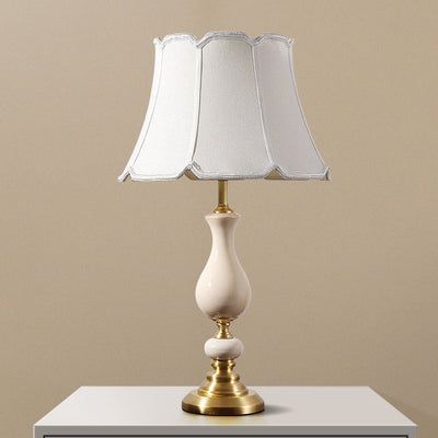 Traditional European Trapezoidal Vase Base Ceramic Fabric 1-Light Table Lamp For Living Room