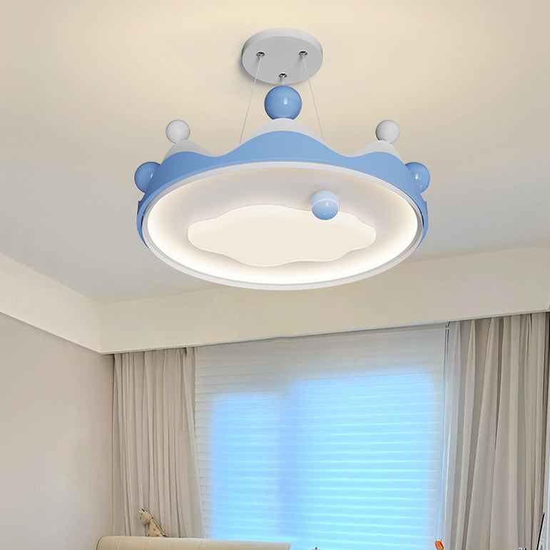 Contemporary Creative Kids Crown Iron Plastic LED Semi-Flush Mount Ceiling Light For Bedroom