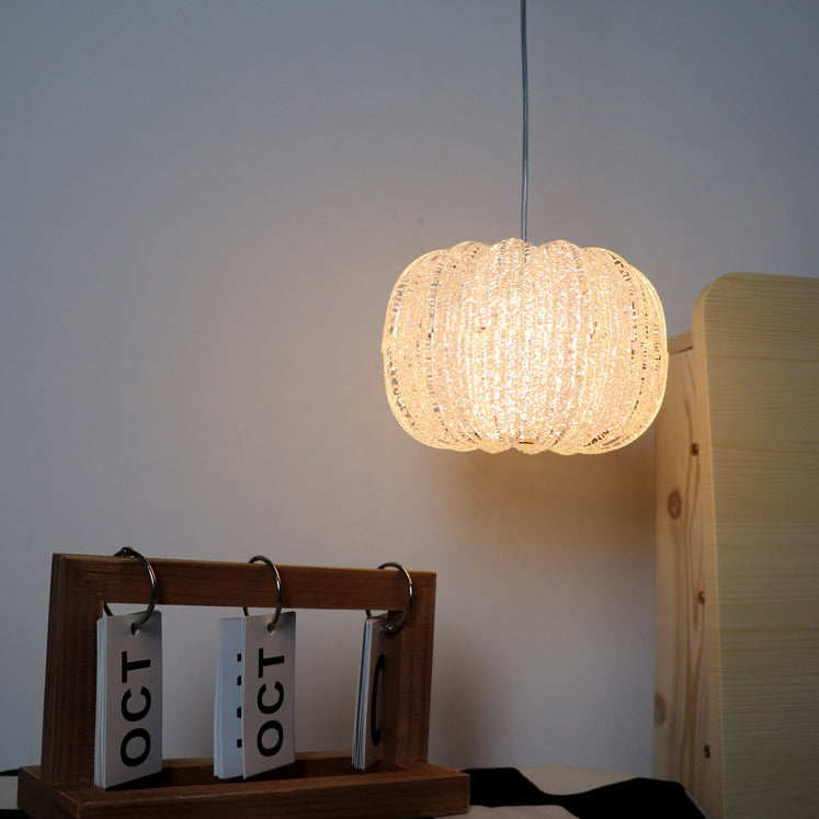 Contemporary Creative Round Pumpkin Hardware Acrylic LED Pendant Light For Bedroom