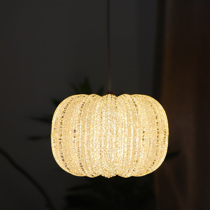 Contemporary Creative Round Pumpkin Hardware Acrylic LED Pendant Light For Bedroom