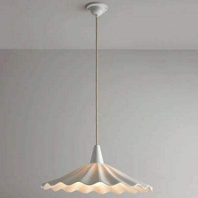 Modern Minimalist Round Pleated Ceramic 1-Light Pendant Light For Living Room