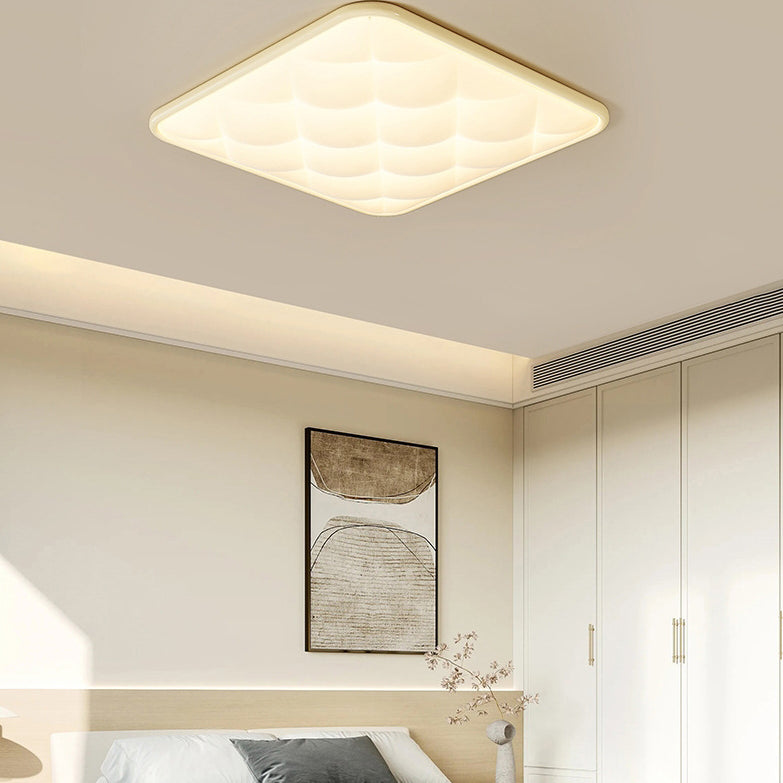 Modern Minimalist Square Lattice Iron PVC LED Flush Mount Ceiling Light For Bedroom